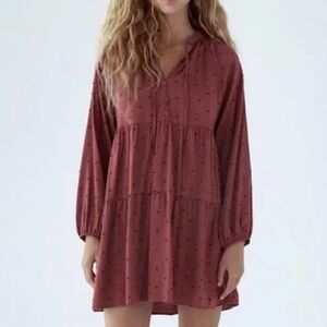Zara Burgundy Long Sleeve Dress